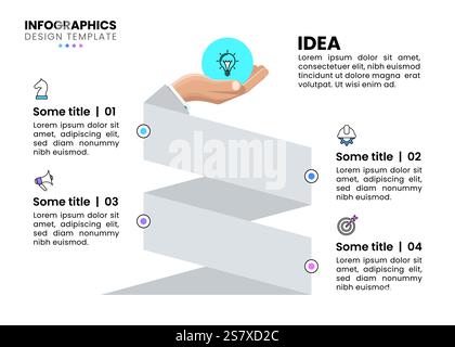 Modèle d'infographie avec icônes et 4 options ou étapes. Main d'affaires. Peut être utilisé pour la mise en page de flux de travail, diagramme, bannière, webdesign. Illustration vectorielle Illustration de Vecteur