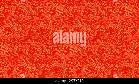 Texture de motif chinois avec des nuages abstraits avec fond rouge pour le nouvel an chinois Illustration de Vecteur