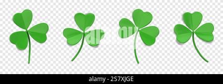 Feuille de trèfle vert 3D. Feuilles de trèfle. Shamrock symbole de vacances chanceux et irlandais préparé Patrick Day. Icônes 3D Shamrock avec trois feuilles. Elément de conception Illustration de Vecteur