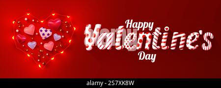 Bannière horizontale Happy Valentine's Day Website Header et Cover Design. Fond de Saint-Valentin avec texte pour couverture, affiche, bannière et site Web Illustration de Vecteur