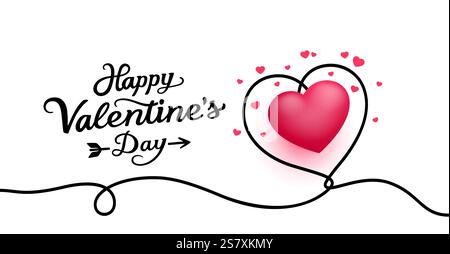 Dessin de ligne de coeur, carte postale Happy Valentines Day, février 14. Vecteur Illustration de Vecteur