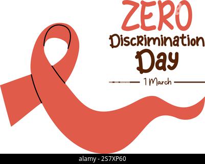 Journée zéro discrimination. Ruban rouge. Fête internationale 1er mars. Illustration vectorielle. Convient pour carte de voeux, affiche festive et bannière Illustration de Vecteur