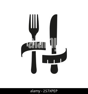 Couverts avec ruban à mesurer, régime alimentaire et concept de gestion du poids. Conceptions Wellness et Nutrition. Santé, Fitness, contrôle du poids. Vecteur isolé Illustration de Vecteur
