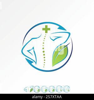 Conception de logo concept graphique créatif vecteur premium image stock graphique silhouette unique dos corps colonne vertébrale feuille rotation flèche santé clinique de soins de nature Illustration de Vecteur