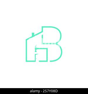 Un logo élégant avec les lettres « GB » intégrées de manière créative à un motif marteau, le tout en bleu sur un fond blanc Uni, symbolisant Illustration de Vecteur