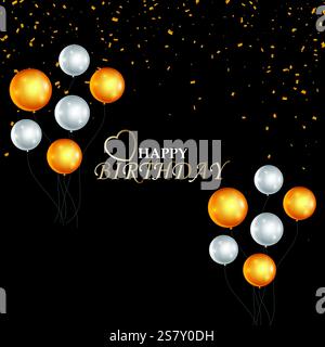 Célébration d'anniversaire élégante avec des ballons d'or et un fond étincelant parfait pour les invitations, les bannières et les messages de médias sociaux Illustration de Vecteur