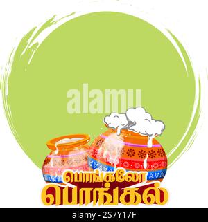 Illustrations vectorielles d'une conception traditionnelle de célébration de Pongal avec des pots décorés et de la canne à sucre, idéal pour les cartes de vœux, les conceptions culturelles et har Illustration de Vecteur