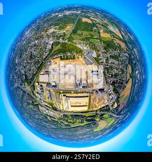 Vue aérienne, grand chantier Mark 51/7, quartier scientifique et technologique, Campus O-Werk et DHL Logistics, ancien site Opel sur l'A448 Banque D'Images