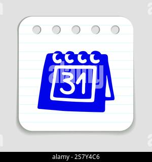 Doodle calendrier calendrier icône dessinée à la main avec un stylo bleu sur un papier à notes dans un style plat. Illustration vectorielle Illustration de Vecteur