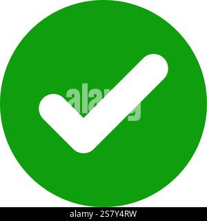 Icône de coche ronde verte en forme de cercle, symbole approuvé, bouton de coche ronde plate, signe de coche ou illustration vectorielle de symbole de case à cocher, correct Illustration de Vecteur