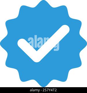Icône de coche bleue, badge vérifié de médias sociaux, symbole de profil approuvé, signe de coche, case à cocher OK pour le compte officiel de médias sociaux. Illustration de Vecteur