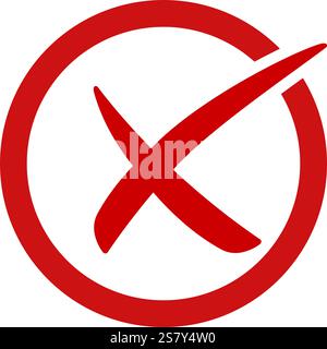Marque de croix rouge, forme de contour de cercle dessiné à la main style x, signe vectoriel de croix en couleur rouge, symbole x simple dans le style de trait de pinceau Illustration de Vecteur