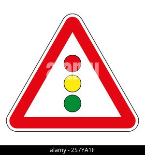 Panneau de signalisation à triangle rouge avertissant les conducteurs des feux de circulation devant, assurant la sécurité routière et la fluidité de la circulation. Illustration de Vecteur