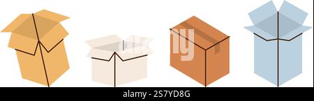 Boîtes de rangement. Boîtes de livraison en carton. Illustration vectorielle. Illustration de Vecteur
