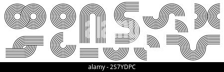 Ensemble de forme minimaliste moderne MidCentury. Collection d'éléments de conception esthétique abstraite contemporaine. Formes géométriques fines rayées. Illustration de Vecteur