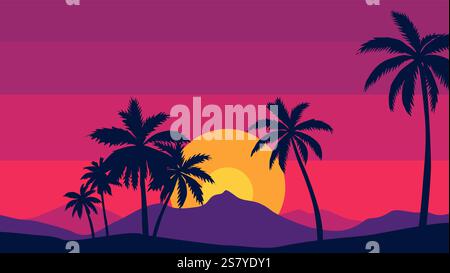 Beau fond d'été, bannière avec coucher de soleil Illustration de Vecteur