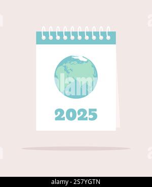 Carnet ou calendrier avec l'image du globe terrestre et le numéro 2025 sur la couverture. Illustration vectorielle plate Illustration de Vecteur