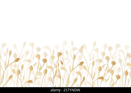Modèle vectoriel sans couture avec bordure florale en dégradé doré. Bannière horizontale avec fleurs de lin. Fond floral avec une place pour le texte, la conception de cartes postales, cartes de visite, sites Web. Illustration de Vecteur