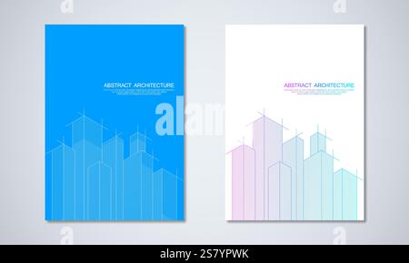 Dessin architectural avec construction de bâtiment pour la couverture de livre, brochure, flyer, affiche, présentation, et autre design Illustration de Vecteur
