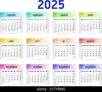 Un calendrier de poche simple pour 2025. Calendrier d'affaires vectoriel. Illustration de Vecteur