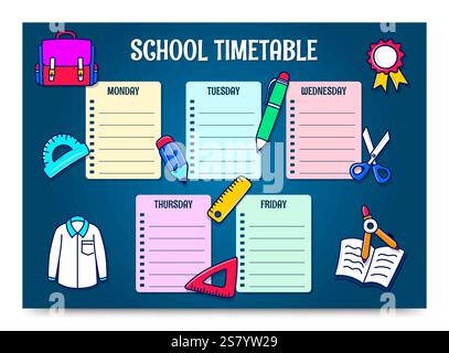 Calendrier scolaire mignon, avec décoration colorée de papeterie d'école de doodle dessinée à la main Illustration de Vecteur