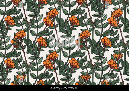 Botanical Marigold abstrait illustration vectorielle de modèle végétal sans couture. Imprimé floral répétitif Calendula dans des couleurs pastel vert vintage. Conception graphique Illustration de Vecteur