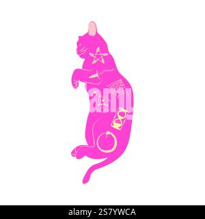 Chats mystiques dans le style boho, collection silhouette. Ésotérisme et mysticisme, occultisme. Illustrations vectorielles plates de dessins animés, isolées Illustration de Vecteur