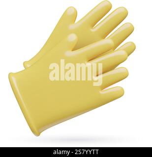 Icône vectorielle 3d de gants en caoutchouc jaune pour le jardinage ou le nettoyage Illustration de Vecteur
