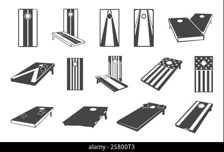 Vecteurs de panneaux Cornhole, Silhouette Cornhole, logo de jeu Cornhole, Bundle de panneaux Cornhole, vecteur de panneau Cornhole. Illustration de Vecteur