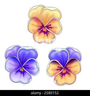 Fleurs vectorielles réalistes pétales bouquets de bourgeons. Anémones, pivoines pansies magnolia Illustration de Vecteur