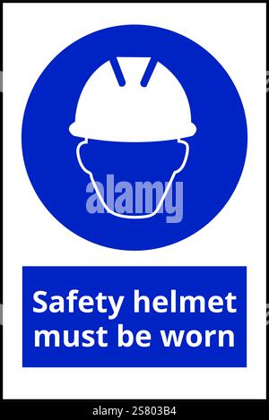 Casque de sécurité bleu doit porter signe sur un fond blanc Illustration de Vecteur