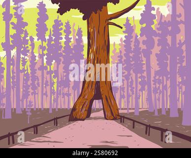 WPA affiche art de Mariposa Grove de séquoias géants situé dans la partie sud du parc national de Yosemite, Californie États-Unis fait en travaux proj Illustration de Vecteur