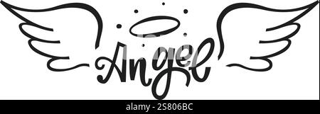 Les ailes d'ange dessinées à la main et le halo symbolisent la présence divine, la spiritualité et l'innocence, créant une atmosphère céleste avec une touche d'élégance Illustration de Vecteur