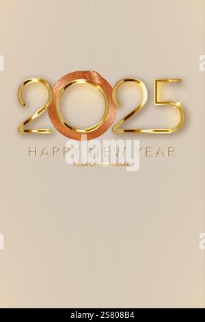 Nouvel an chinois lunaire 2025 en arrière-plan vintage. Année du serpent. Conception d'or d'art moderne de vecteur pour couverture, carte, affiche, bannière verticale, logo Illustration de Vecteur