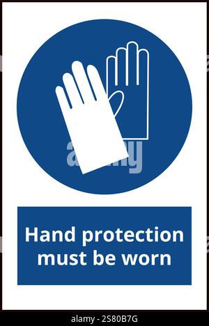 La protection des mains bleue doit porter signe sur un fond blanc Illustration de Vecteur
