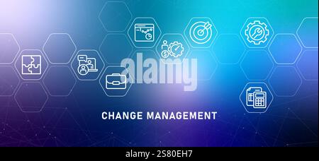 Change Management gradient Header réorganisation de l'entreprise gestion restructuration planification changement système stratégie de travail Organisation conception des employés Illustration de Vecteur