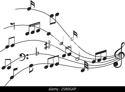 Arrangement dynamique de diverses notes de musique et symboles Illustration de Vecteur