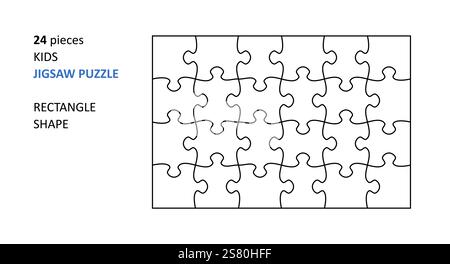 Gabarit vierge de puzzle. Conception de grille de lignes de coupe pour puzzle rectangulaire pour enfants - 24 pièces. Illustration de Vecteur