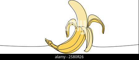 dessin simple ligne continu de banane partiellement pelée, illustration vectorielle d'art au trait Illustration de Vecteur