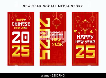 Bannière du nouvel an chinois, modèle d'histoire de médias sociaux Illustration de Vecteur