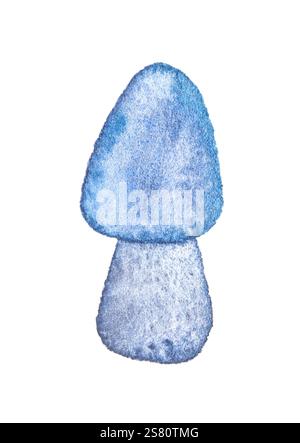 Illustration de champignon aquarelle dans des teintes bleues sur fond blanc. Banque D'Images