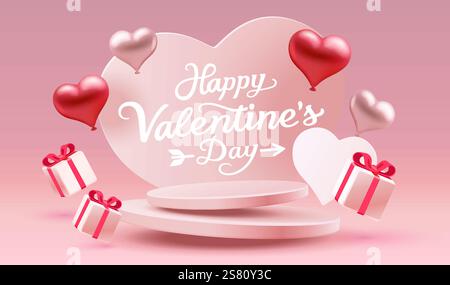 Happy stage podium coeur, scène Podium scène coeur rouge de Valentines jour sur fond couleur. Illustration vectorielle Illustration de Vecteur