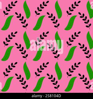 Motif répétitif sans couture de branches de feuilles vertes. Illustration de Vecteur
