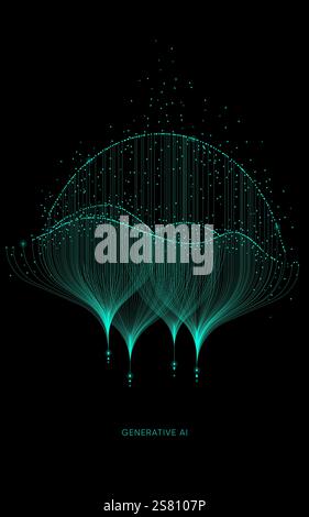 Illustration d'informations de flux abstraites. Générer une image, une vidéo à partir du concept d'invite. Big Data, technologie, IA, transfert de données, flux de données, générative Illustration de Vecteur