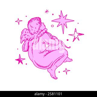 Contours de chérubin et dessin au trait pour la Saint-Valentin avec vecteur Cupidon. Vecteur symbole de l'amour et romantique. Antique Angel Baby Cupid illustration Illustration de Vecteur