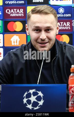 Bruges, Belgique. 20 janvier 2025. Teun Koopmeiners de la Juventus photographié lors d'une conférence de presse du club italien Juventus, lundi 20 janvier 2025 à Bruges. Demain, ils joueront contre le Club belge Brugge KV, le septième jour (sur 8) de la phase de ligue de l'UEFA Champions League. BELGA PHOTO BRUNO FAHY crédit : Belga News Agency/Alamy Live News Banque D'Images