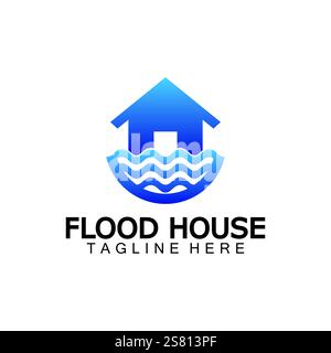 Logo d'icône d'inondation de maison. Icône de vecteur de maison de dégâts de catastrophe naturelle de l'eau de rivière. Illustration de Vecteur