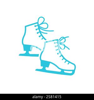 Illustration de deux patins à glace, fond blanc propre, ensemble d'icônes bleues Illustration de Vecteur