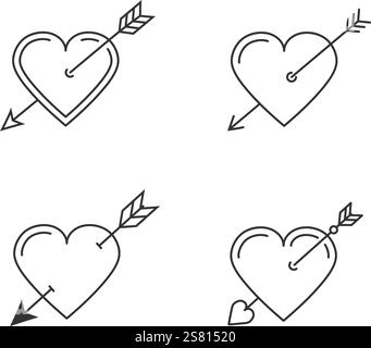 Coeurs avec des flèches pour la Saint-Valentin ou la conception de mariage, icônes de quatre lignes, illustration vectorielle eps10 Illustration de Vecteur
