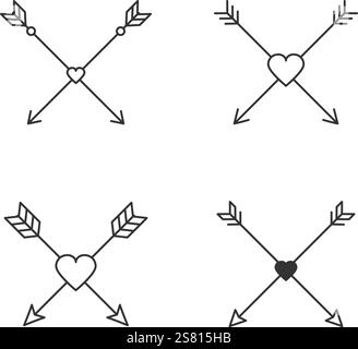 Coeurs avec des flèches pour la Saint-Valentin ou la conception de mariage, icônes de quatre lignes, illustration vectorielle eps10 Illustration de Vecteur